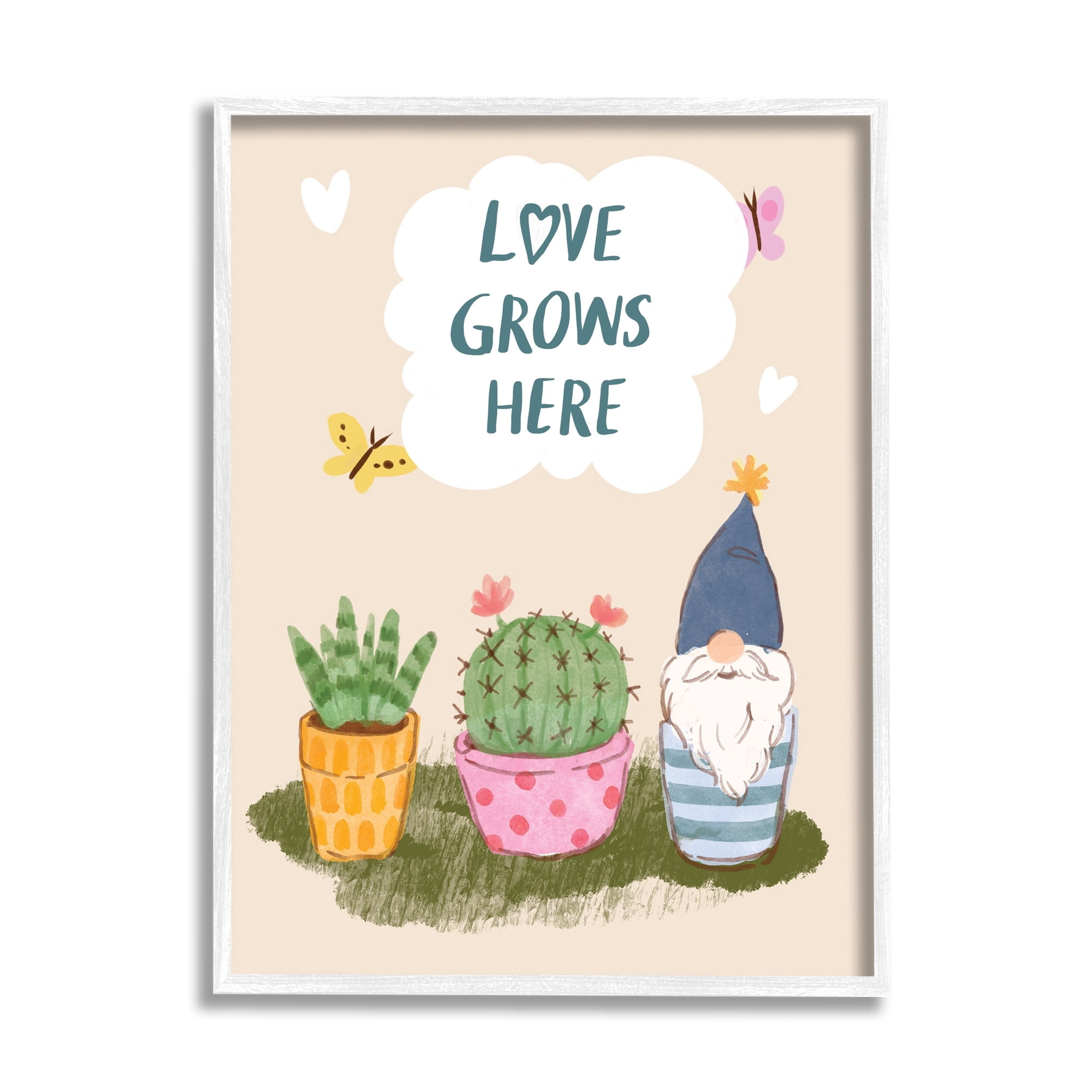 Stupell Industries Love Grows Here Phrase Succulents Butterflies Garden Gnome Framed Wall Art, 16 x 20, Design by Be Ni La