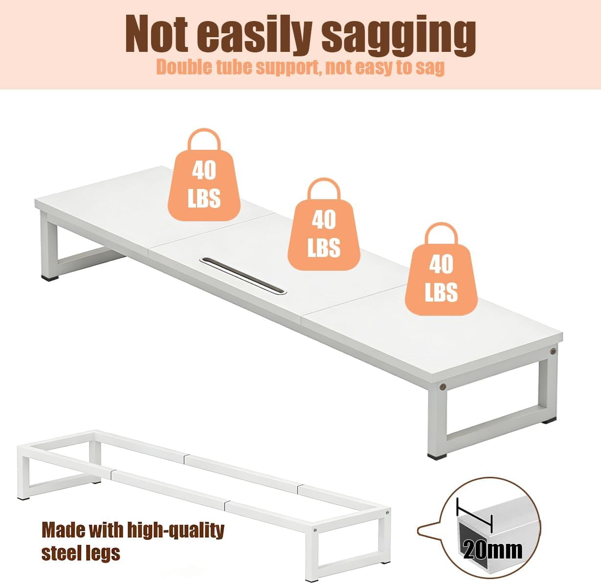 Dual Monitor Stand Riser 38.7 Inch Long Wood & Steel, 2 Monitors Desktop Stand with Tablet Holder, Ergonomic Organizer for Computer Laptop TV