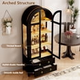 thumbnail image 3 of VKCC 70.8" Storage Cabinet with LED, Arched Glass Door & Drawers, Vintage Curio Display Bookcase for Living Room, Black & Brown, 3 of 8