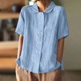 thumbnail image 2 of WRKEKC Short Sleeve Shirts for Women, Summer T-Shirts for Women, Women's Trendy Solid Color Button-Up Lapel Collar Short Sleeve Top, 2 of 10