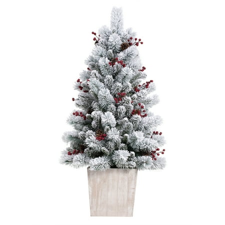 4 Foot Prelit Frosted Ashcroft Fir Potted Christmas Tree - Walmart.com ...
