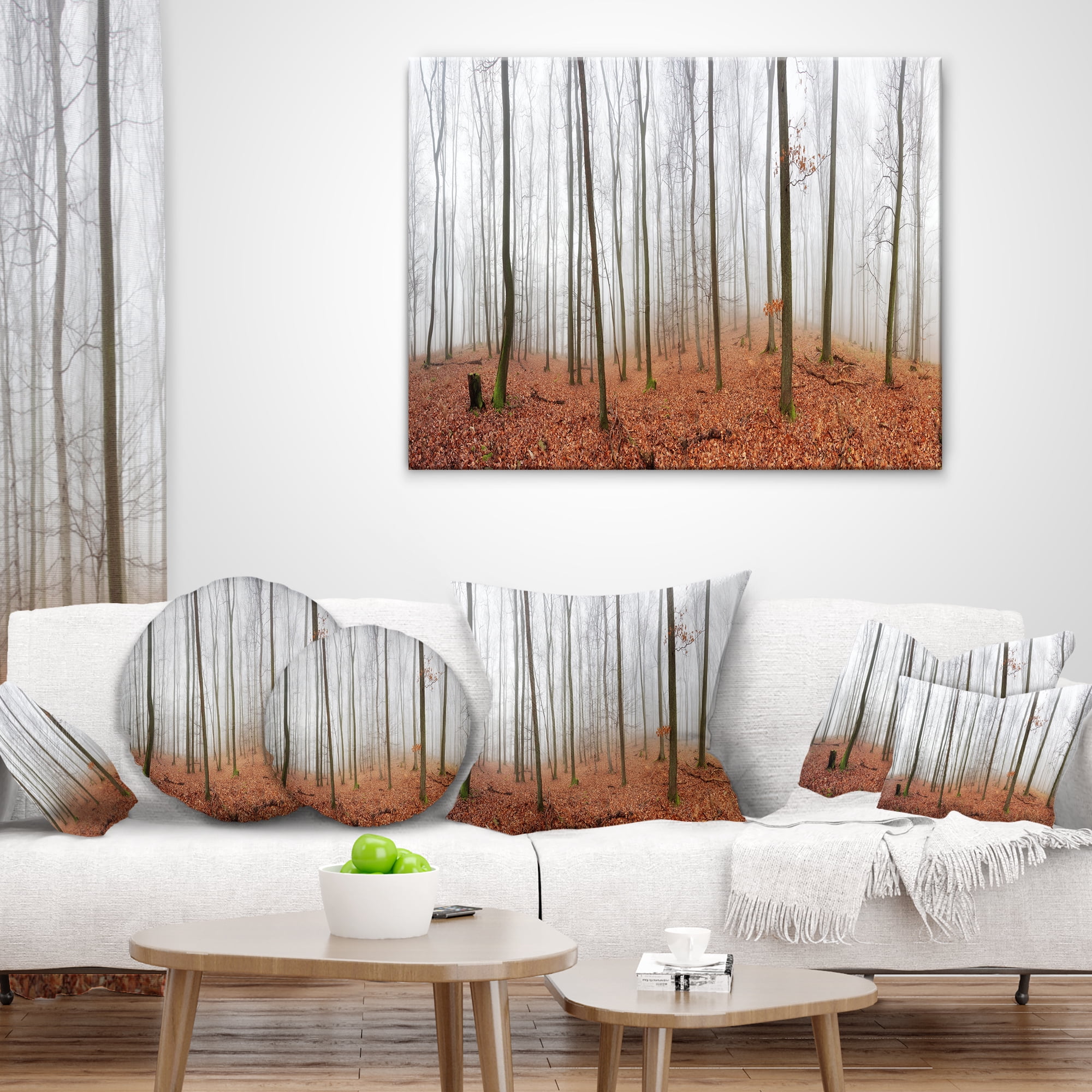 Designart Fall Forest with Trees at Mist - Oversized Forest Throw Pillow - 12x20