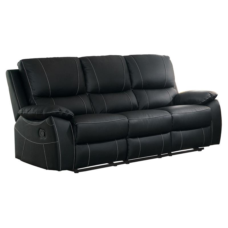 Pemberly Row Modern Leather Double Reclining Sofa in Black