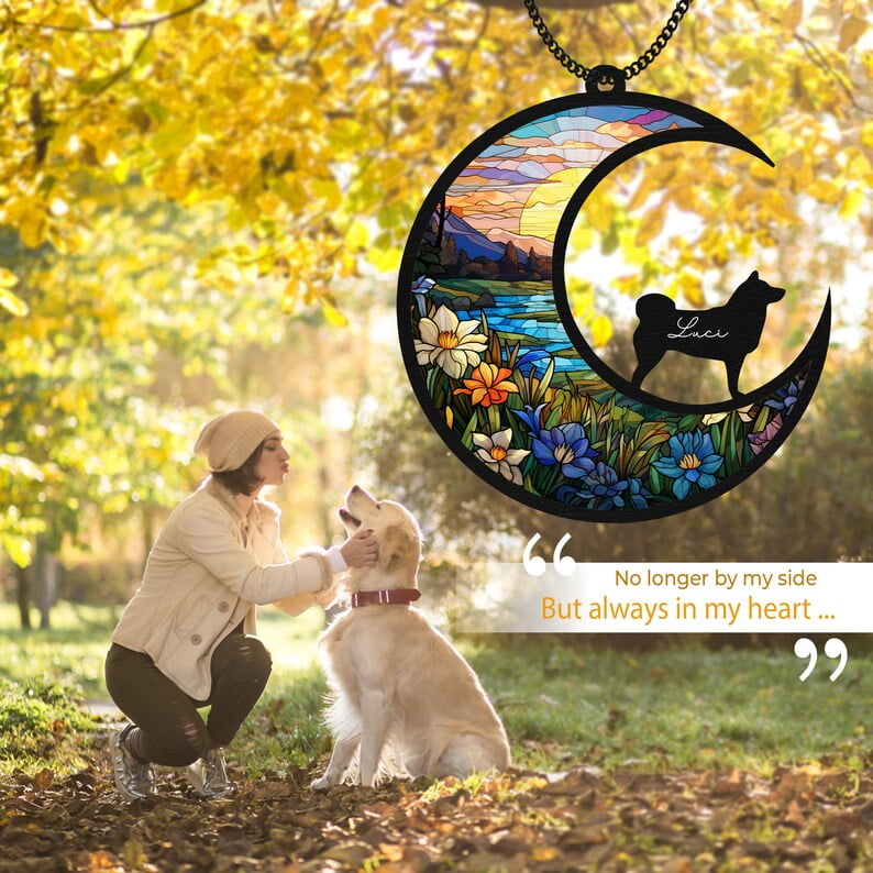 Shiba Inu Dog Memorial Suncatcher - Loss of Pet Sympathy Gift, Dog on Moon Light Catcher, Gift for Dog Lovers