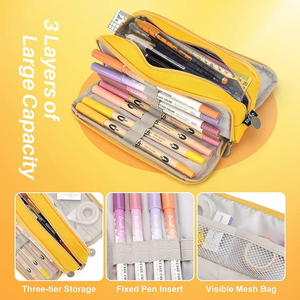 School Pencil Case For Girls & Boys, Large 3 Compartment Pencil