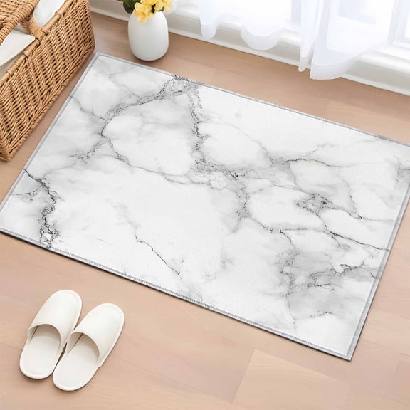 Marble Grey White Bathroom Mats 2x3 FT, Non Slip Small Kitchen Mat, Cracked Rock Greyscale Fake Stone Washable Soft Backed Front Door Throw Rugs Non-Shedding Indoor Outdoor Doormat for Entryway Sink