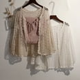 thumbnail image 4 of Women Summer Flare Long Sleeve Knitted Cardigan Hollow Out Crochet Mesh Net Open Front Cropped for Jacket Thin Lightweight Loose Beach Sweater Cover Up Top, 4 of 12