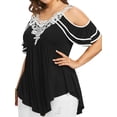 thumbnail image 2 of Gvmfive Womens Plus Size Cold Shoulder Lace Asymmetrical Tops Short Sleeve Tunic Blouse, 2 of 4