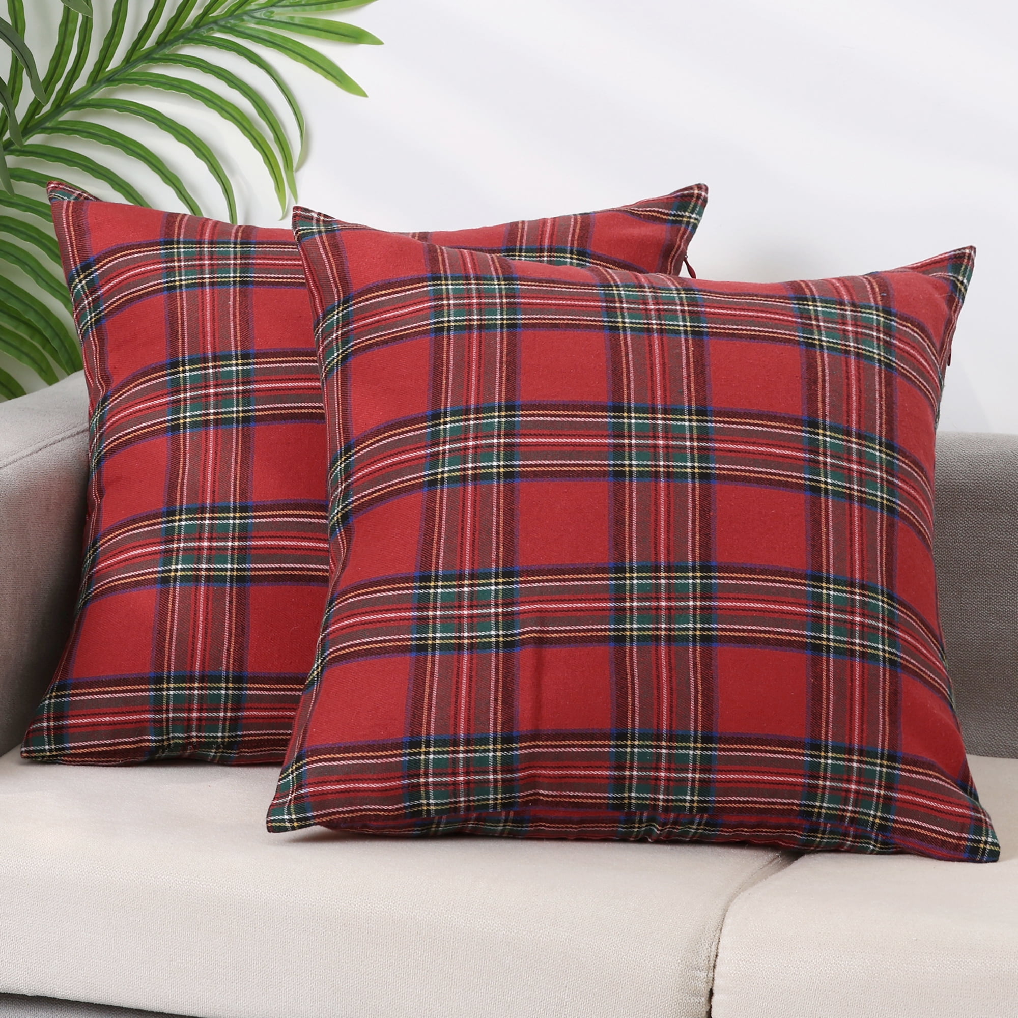 Unique Bargains 4 Pcs Plaid Throw Pillow Covers Large Plaid Red 20 x 20 Inch