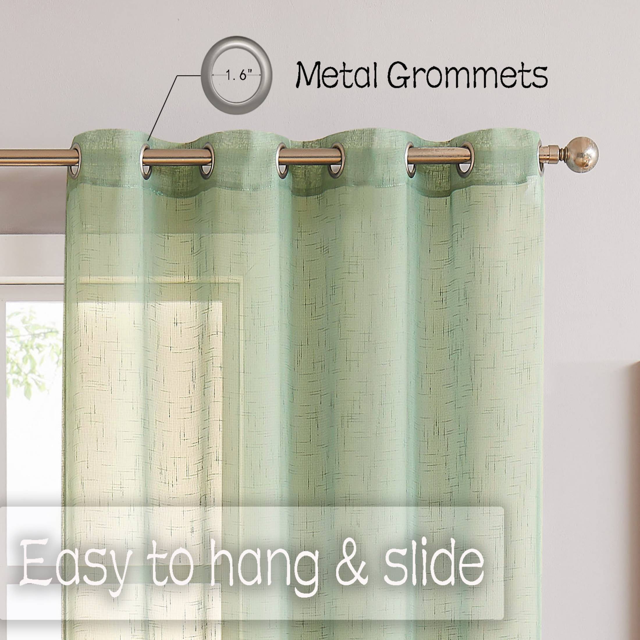 AZZCIA Sage Sheer Curtain Panel for Living Room with Grommets Linen Texture Rustic Window Drap Sets for Bedroom Room (Green, 54"x63", 2 Panels )