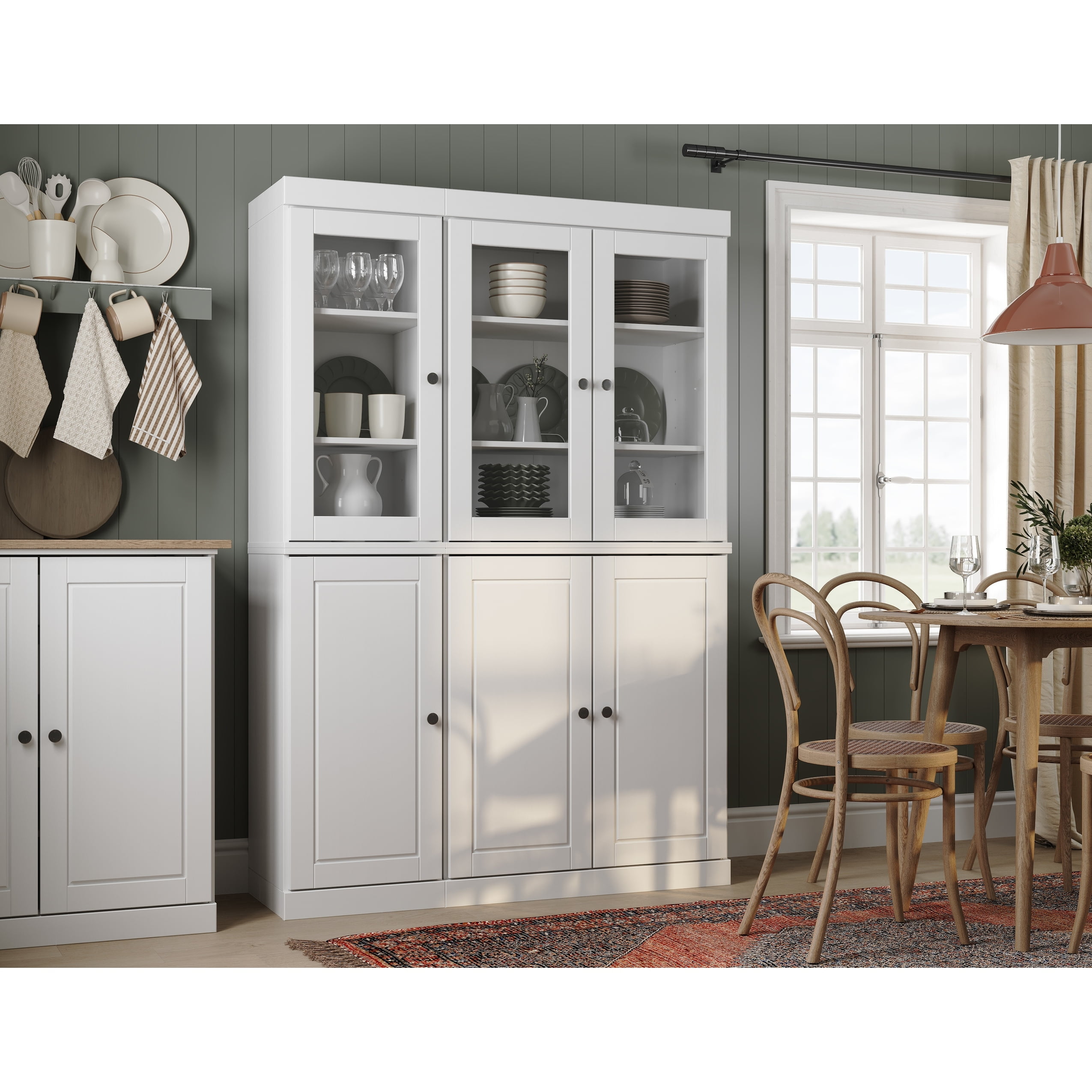 Palace Imports 100% Solid Wood Kitchen Pantry Storage Cabinet with Solid, Clear Glass Doors and Adjustable Shelves, Gray
