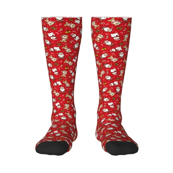 Fotbe Christmas Santa Cartoon Snowman A Calcetas Divertidas Estampadas para Hombre y Mujer, Calcetas de Algodón hasta la Rodilla para Caminar, Correr, Enfermería y Embarazo