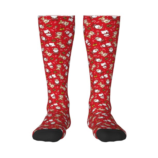 Fotbe Christmas Santa Cartoon Snowman A Calcetas Divertidas Estampadas para Hombre y Mujer, Calcetas de Algodón hasta la Rodilla para Caminar, Correr, Enfermería y Embarazo
