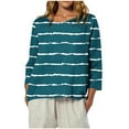 thumbnail image 2 of Womens Tops 3/4 Sleeve Printed Stripe Round Neck Casual T-shirt Loose Tops Navy M, 2 of 6