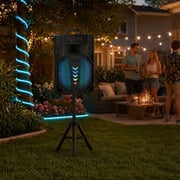Dazone Portable 15 Bluetooth Speaker Reachargeable Subwoofer Heavy Bass Party PA System, Trolley Stereo Tailgate, With Handle, Wheels, Microphone, Remote, FM Radio Karaoke DJ RGB LED Light