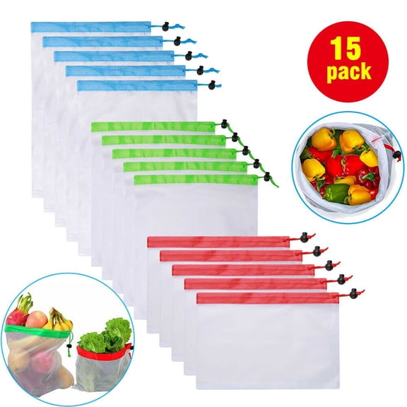 12PCS Reusable Mesh Produce Bags Washable Bags for Grocery Shopping Storage Fruit Vegetable Toys