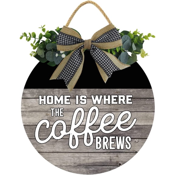 Eveokoki 11" Rustic Hanging Home Is Where The Coffee Brews Wooden Signs Family Sign Rustic Wall Decor Indoor and Outdoor Vintage Wooden Decoration Farmhouse Primitive