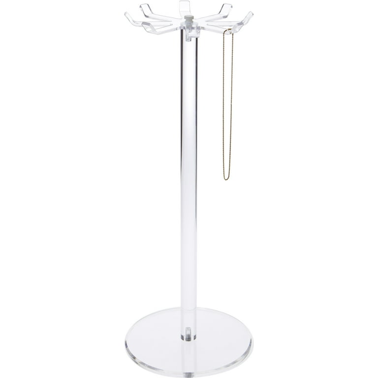 Plymor Clear Acrylic Rotating Necklace / Keychain Display Stand Holder, 21  H x 8 W x 8 D (Has 8 Hooks for Necklaces)