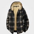 thumbnail image 2 of Afuyipoi Mens Hooded Coat Zip Front Plaid Lamb Fleece Warm Knit Jacket Black M, 2 of 9