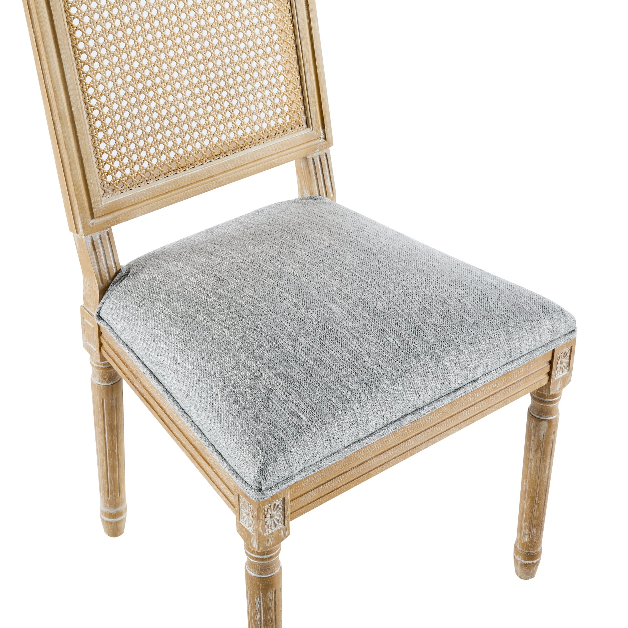 Christopher Knight Home Vintage Upholstered Dining Chairs, Cane Backrest, Solid Wood Frame, Greyish Green, Set of 4