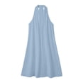 thumbnail image 4 of Huangx Women's Halter Neck Cover Up Dress - V Neck Summer Beach Sundress with Side Pockets, Casual Coastal Vacation Outfit Light Blue XL, 4 of 7