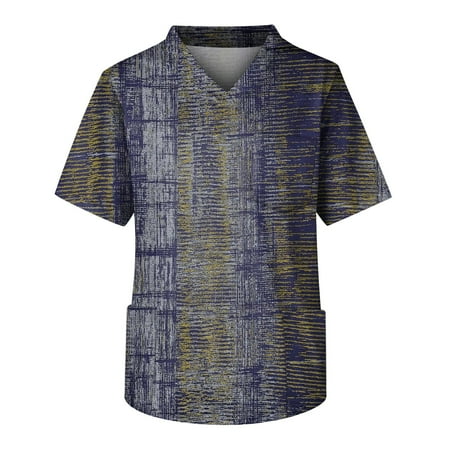 

HHei_K Scrubs For Men Set Men s Short Sleeve V Neck Small Animals Print Chest Pocket Carer Top