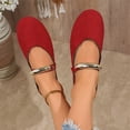 thumbnail image 5 of UDAUDU Womens Flats Mules Elegant Dressy Closed Toe Slip On Leather Shoes Adjustable Buckle Strap Mary Jane Casual Office Shoes Red US 9, 5 of 9