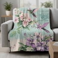 thumbnail image 2 of Purple Floral Blossom Blanket Soft Cozy Warm Throw Blanket for Couch, Plush Fuzzy Flannel Fleece Blankets for Sofa, Spring Rustic Bird Botanical Bed Blankets Lightweight Gifts for Women, 50"x80", 2 of 9