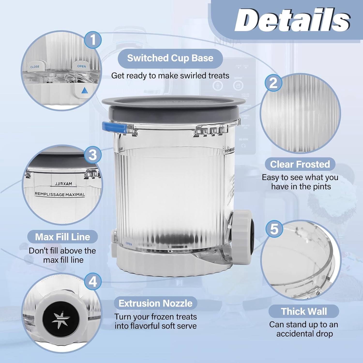 CREAMi Swirl Pints and Lids - 2 Pack, Compatible with NC700 Series Ninja Swirl Ice Cream & Soft Serve Makers, BPA-Free & Dishwasher Safe