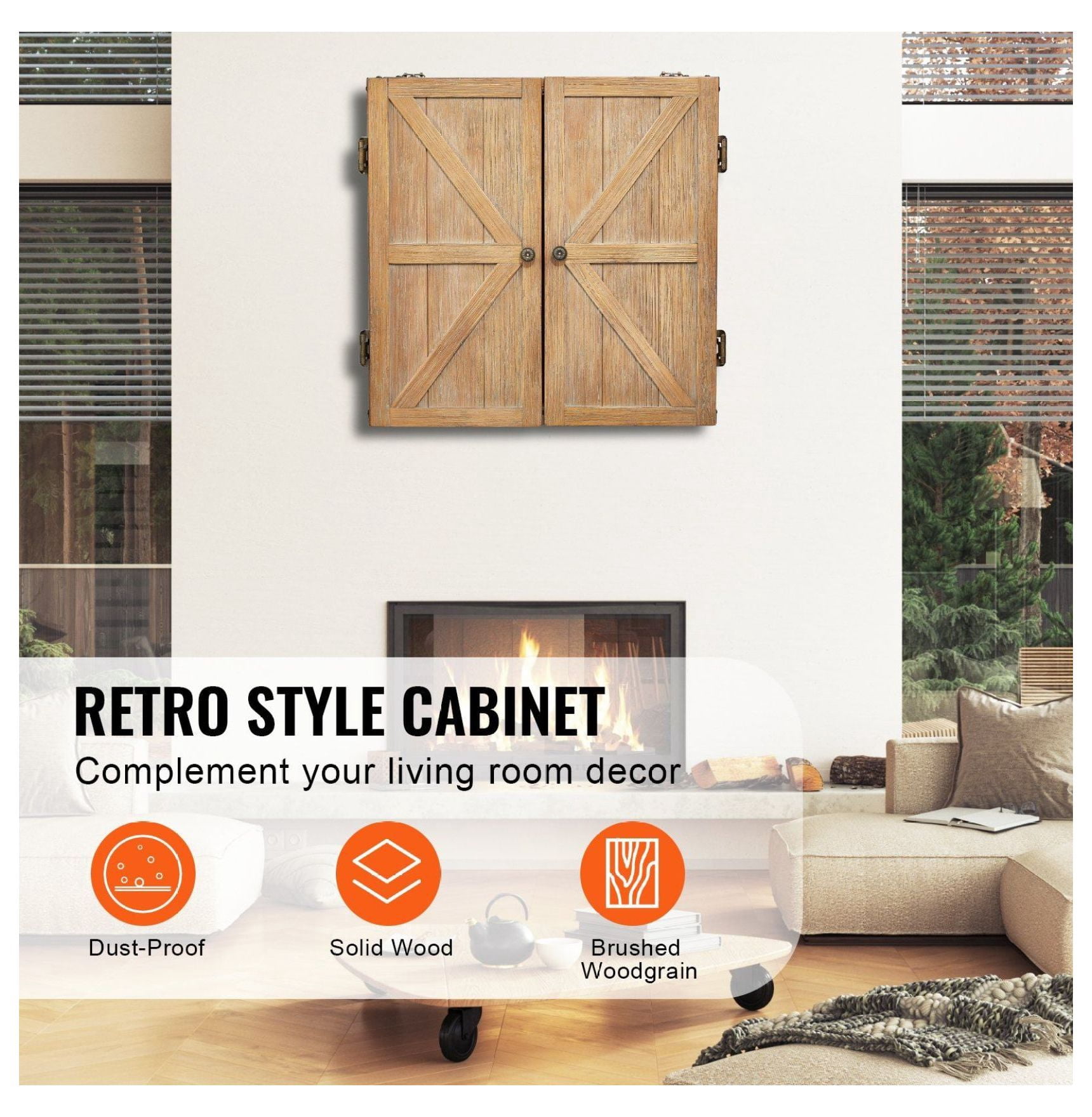 Dartboard Cabinet Solid Wood, Official Size - Retro Style, Scoreboard & Accessories Included (Dartboard & Darts Not Included)