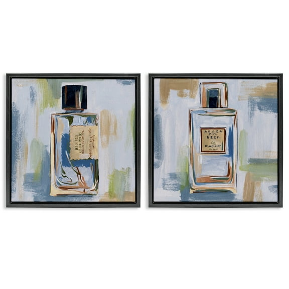 Stupell Industries Abstract Cologne Perfume Bottle Fashion Painting Black Floater Framed Canvas Art Print Wall Art, 18 x 18, Set of 2