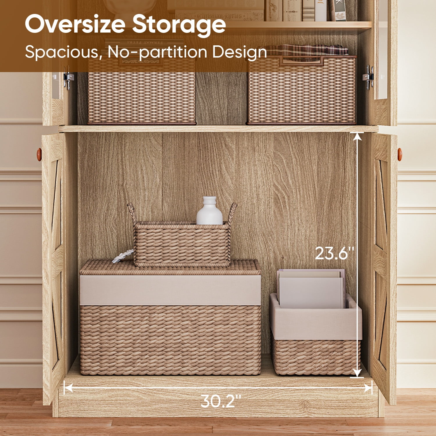 71" Tall Farmhouse Pantry Cabinet,Large Storage Cabinet with Glass Doors, Adjustable Shelves ,3 Drawer,Wood Versatile Hutch Cabinet for Dining Room,Living Room,Brown,3 Pcs