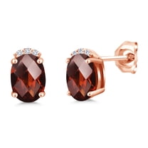 Gem Stone King 2.06 Ct Oval Checkerboard Red Garnet E-F Lab Grown Diamond 18K Rose Gold Plated Silver Earrings