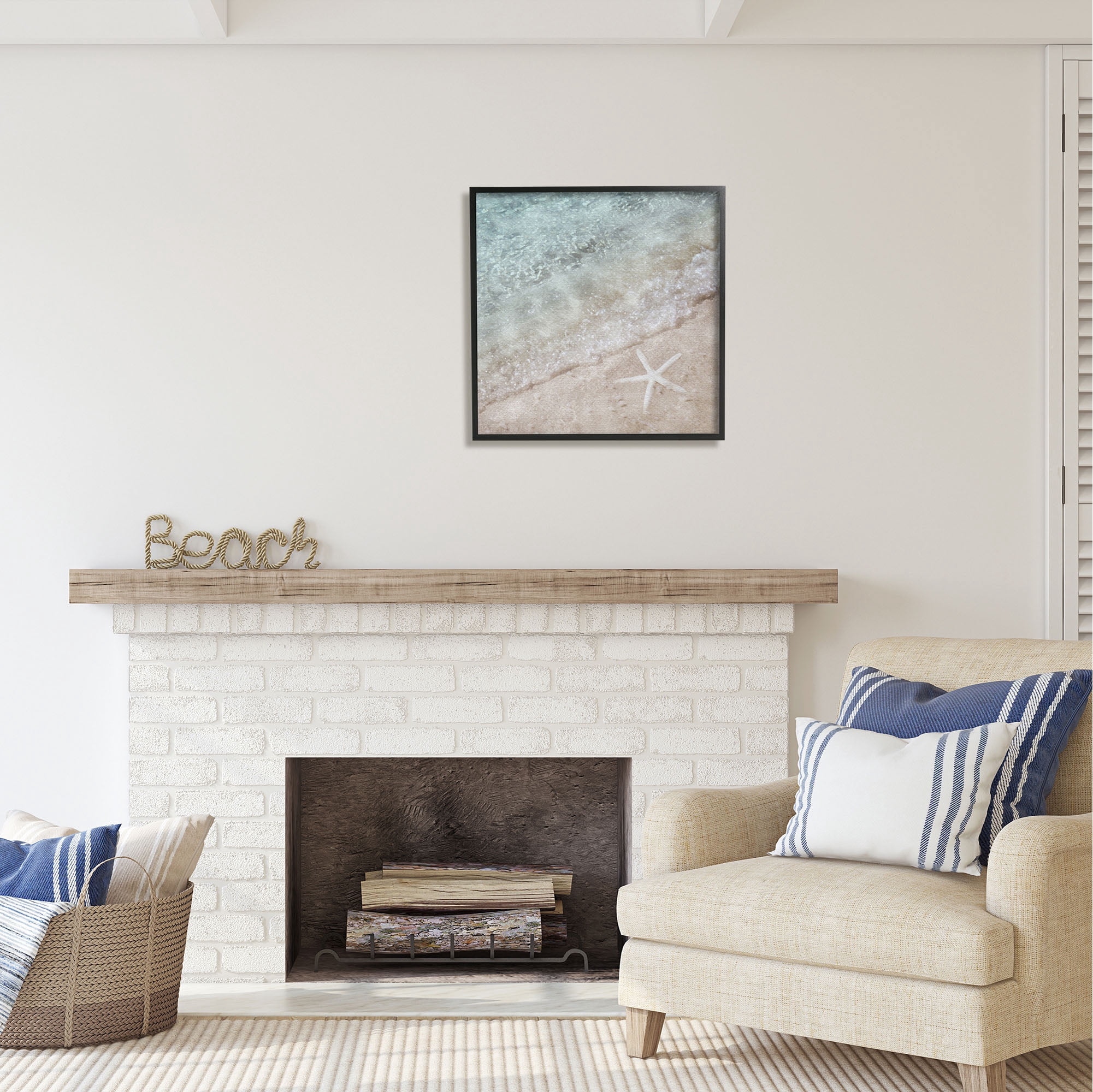 Stupell Industries Starfish on Beach Coast Nature Painting Black Framed Art Print Wall Art, 24 x 24