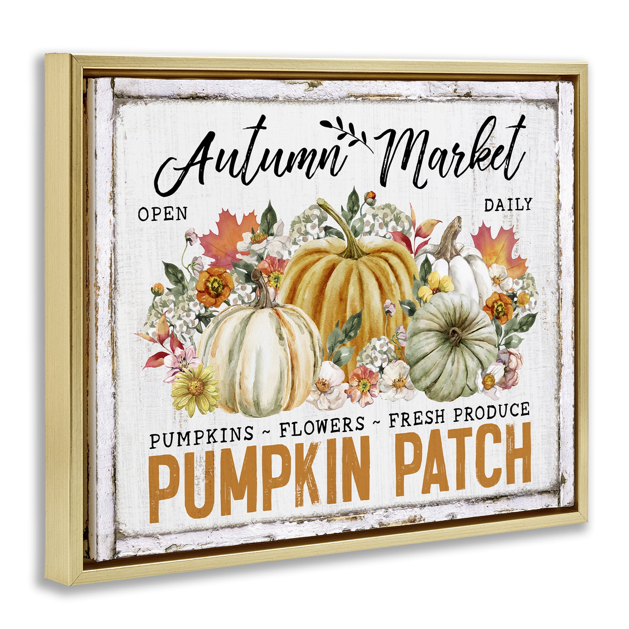 Stupell Industries Rustic Autumn Market Holiday Painting Gold Floater Framed Canvas Art Prints Wall Art, 31 x 25