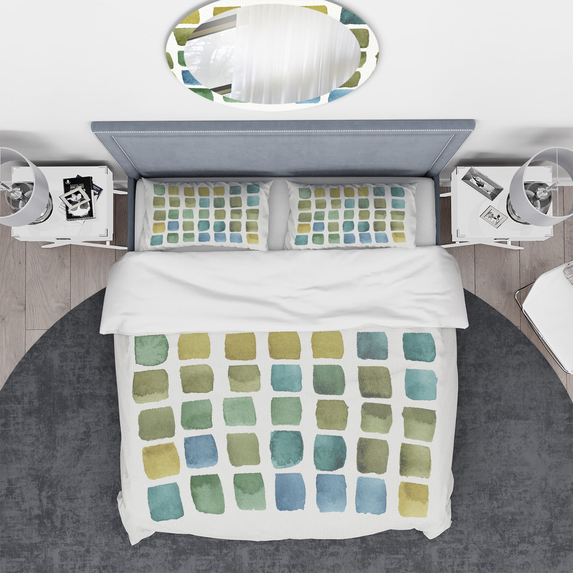 Designart 'Geometric Maze of Blue And Green' Geometric Duvet Cover Set