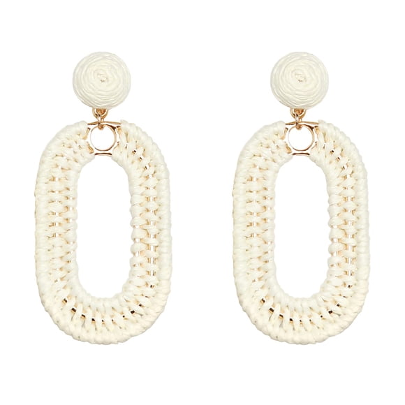 Aretes SELFWIMG de Rafia Ovalados Colgantes Blancos Hechos a Mano