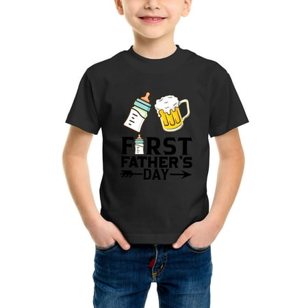 

Envmenst Boys Short Sleeve T-Shirt First Father s Day Funny Baby Pacifier Bottle Beer Graphic Kids Girls Unisex Cotton Tee