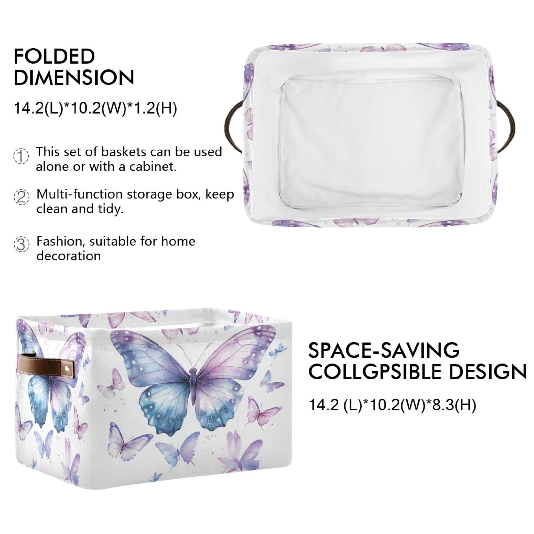 A Flock Of Butterflies Foldable Storage Basket,Canvas Fabric Foldable Storage Bins with Handles Open Home Storage Bins Boxes for Toy Book Shelf Closet Baskets
