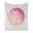 thumbnail image 1 of You Are Loved Soft Flannel Fleece Blanket, Illustration of Calligraphy in a Round Shape in Romantic Ombre Effect, Cozy Plush for Indoor and Outdoor Use, 70" x 90", Pink Peach White, by Ambesonne, 1 of 6