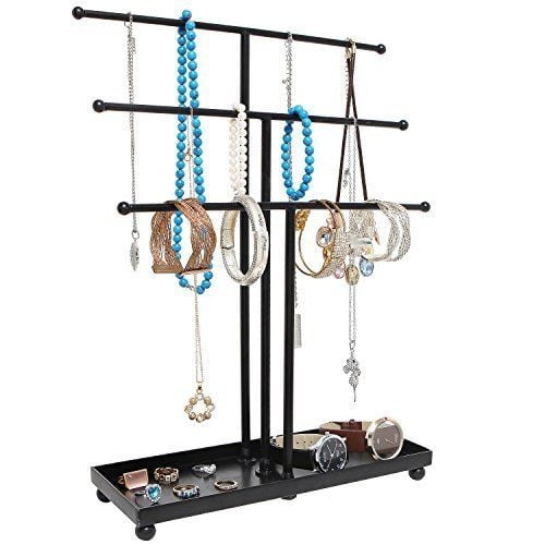 Earrings Necklace Holder Metal 3 Tier Tabletop Bracelet & Necklace Jewelry Organizer Jewelry Stand Display Ring Tray for Necklaces Bracelets Rings and Watches