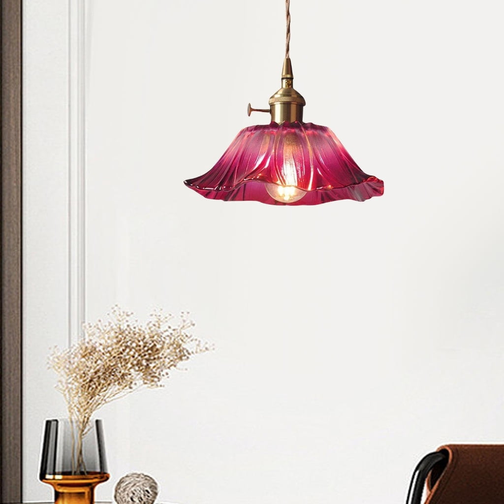 Sinyiin Decorative Flower Glass Chandelier Hanging Lamp Ceiling Light for Restaurant Kitchen Bedside Easy to Installation