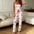 thumbnail image 4 of Bovxnpu Womens Pajamas Set Loungewear Ruffle Tank Top with Tied Waist Pants Heart Print Loungewear Sleepwear, 4 of 6