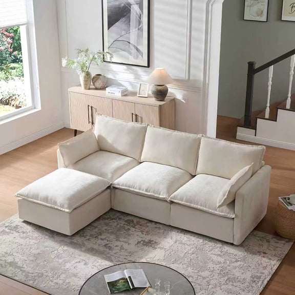 93.31" Modular Sectional Sofa Couch for Living Room, Modern L-shaped sofa with Movable Ottoman, 4-seater sofa Set for Apartment, Office.