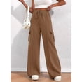thumbnail image 6 of Women'S Plus Size Drawstring Running Sweatpants Loose Fit Wide Leg Pure Color Athletic Trousers Khaki L, 6 of 8