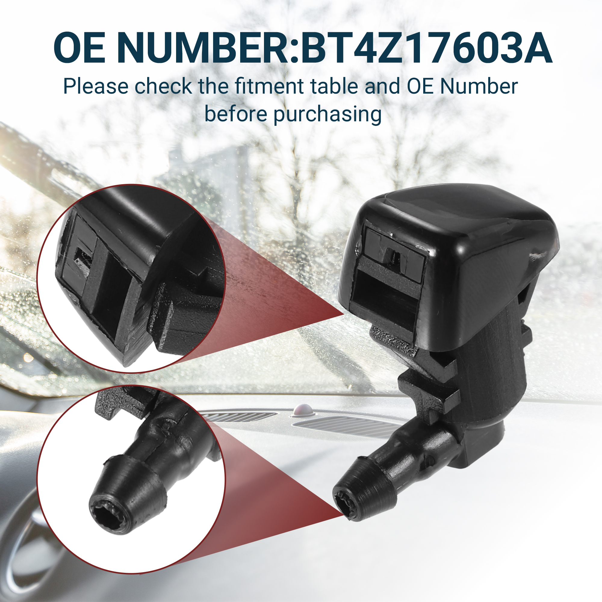 Unique Bargains Windshield Washer Nozzle for Ford Edge Black with Hose and Connectors