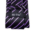 thumbnail image 4 of Hi-Tie Mens Stripe Silk Tie Black Purple Business Necktie and Pocket Square Cufflinks Sets, 4 of 6