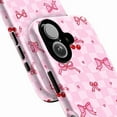 thumbnail image 2 of Girly Pink iPhone Case, Cute Bows, Hearts, and Cherry Pattern, Soft Kawaii Pastel Aesthetic Cover for iPhone 16 15 14 13 12 11 Plus Pro Max Mini, 2 of 6