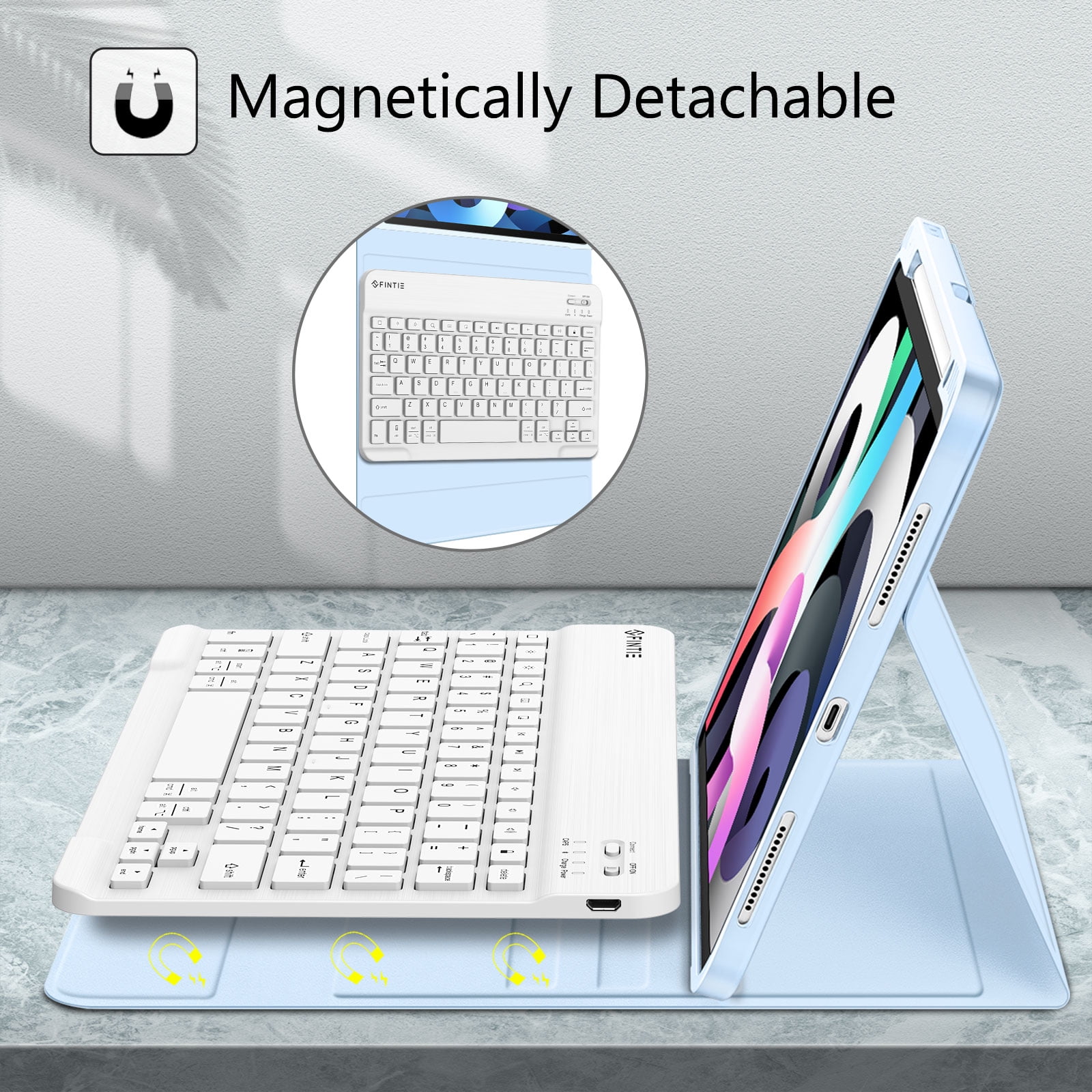 Fintie Keyboard Case for iPad Air 11-inch M2 (2024), iPad Air 5th Generation (2022) / iPad Air 4th Gen 10.9" - Soft TPU Back Cover with Magnetically Detachable Wireless Bluetooth Keyboard