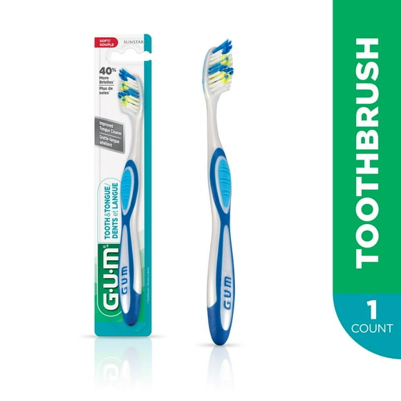 GUM® TOOTH & TONGUE Toothbrush, Regular, Soft Bristles
